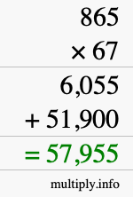 How to calculate 865 times 67 using long multiplication