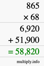 How to calculate 865 times 68 using long multiplication