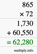 How to calculate 865 times 72 using long multiplication