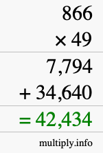 How to calculate 866 times 49 using long multiplication