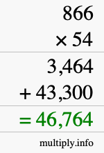 How to calculate 866 times 54 using long multiplication