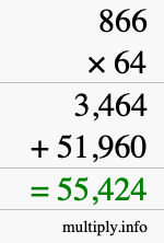 How to calculate 866 times 64 using long multiplication