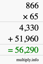 How to calculate 866 times 65 using long multiplication