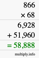 How to calculate 866 times 68 using long multiplication