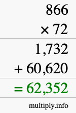 How to calculate 866 times 72 using long multiplication