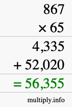 How to calculate 867 times 65 using long multiplication