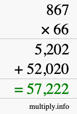 How to calculate 867 times 66 using long multiplication