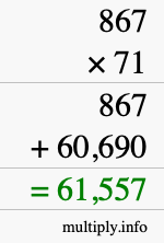 How to calculate 867 times 71 using long multiplication