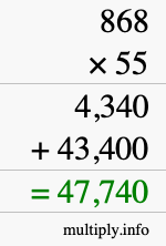 How to calculate 868 times 55 using long multiplication