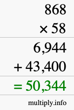 How to calculate 868 times 58 using long multiplication