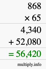 How to calculate 868 times 65 using long multiplication