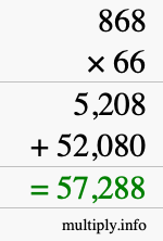 How to calculate 868 times 66 using long multiplication
