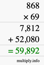 How to calculate 868 times 69 using long multiplication