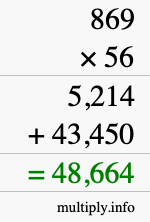 How to calculate 869 times 56 using long multiplication
