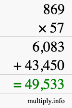 How to calculate 869 times 57 using long multiplication