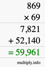 How to calculate 869 times 69 using long multiplication