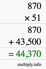 How to calculate 870 times 51 using long multiplication