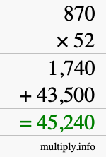 How to calculate 870 times 52 using long multiplication How to calculate 870 times 52 using long multiplication
