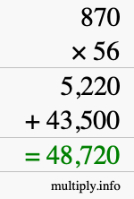 How to calculate 870 times 56 using long multiplication
