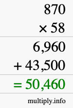 How to calculate 870 times 58 using long multiplication