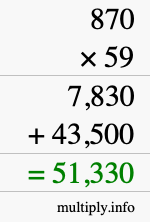 How to calculate 870 times 59 using long multiplication