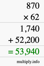 How to calculate 870 times 62 using long multiplication