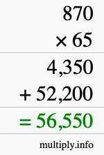 How to calculate 870 times 65 using long multiplication