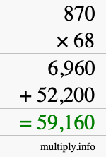 How to calculate 870 times 68 using long multiplication