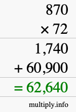 How to calculate 870 times 72 using long multiplication