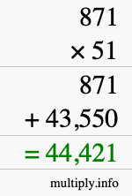 How to calculate 871 times 51 using long multiplication