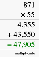How to calculate 871 times 55 using long multiplication