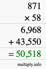 How to calculate 871 times 58 using long multiplication