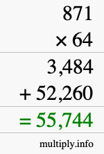 How to calculate 871 times 64 using long multiplication