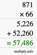 How to calculate 871 times 66 using long multiplication