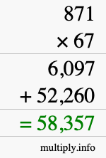 How to calculate 871 times 67 using long multiplication
