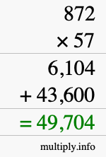 How to calculate 872 times 57 using long multiplication