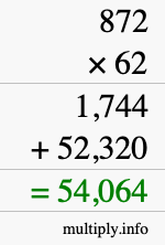 How to calculate 872 times 62 using long multiplication