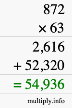 How to calculate 872 times 63 using long multiplication