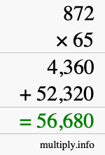 How to calculate 872 times 65 using long multiplication