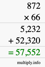 How to calculate 872 times 66 using long multiplication