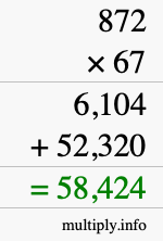 How to calculate 872 times 67 using long multiplication