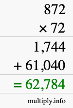 How to calculate 872 times 72 using long multiplication