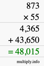 How to calculate 873 times 55 using long multiplication