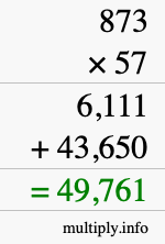 How to calculate 873 times 57 using long multiplication