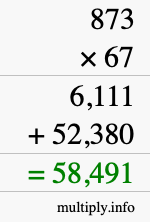 How to calculate 873 times 67 using long multiplication