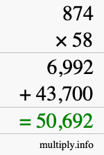 How to calculate 874 times 58 using long multiplication