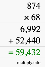 How to calculate 874 times 68 using long multiplication