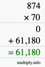 How to calculate 874 times 70 using long multiplication