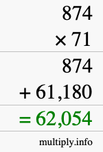 How to calculate 874 times 71 using long multiplication