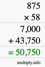 How to calculate 875 times 58 using long multiplication